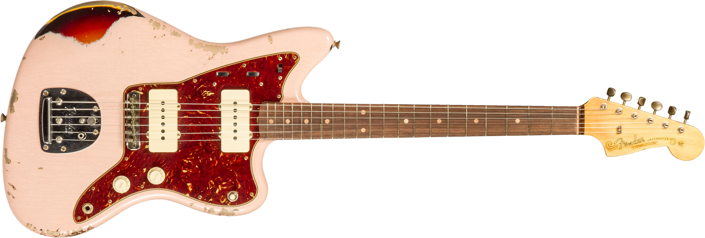 Fender Custom Shop Jazzmaster 1962 2s Trem Rw #r132659 - Heavy Relic Shell Pink O. 3-color Sunburst - Guitarra electrica retro rock - Main picture