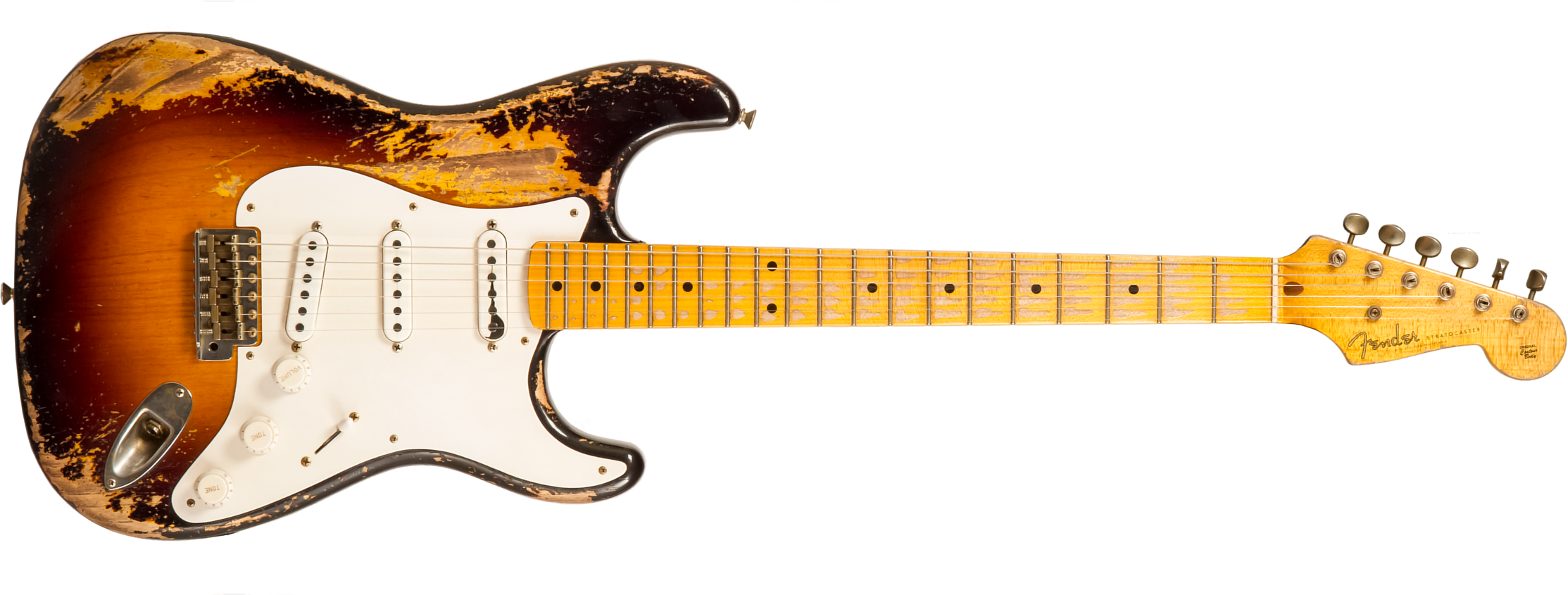 Fender Custom Shop Strat 1954 70th Ann. Mb A.hicks 3s Trem Mn #4681 - Super Heavy Relic 2-color Sunburst - Guitarra eléctrica con forma de str. - Main