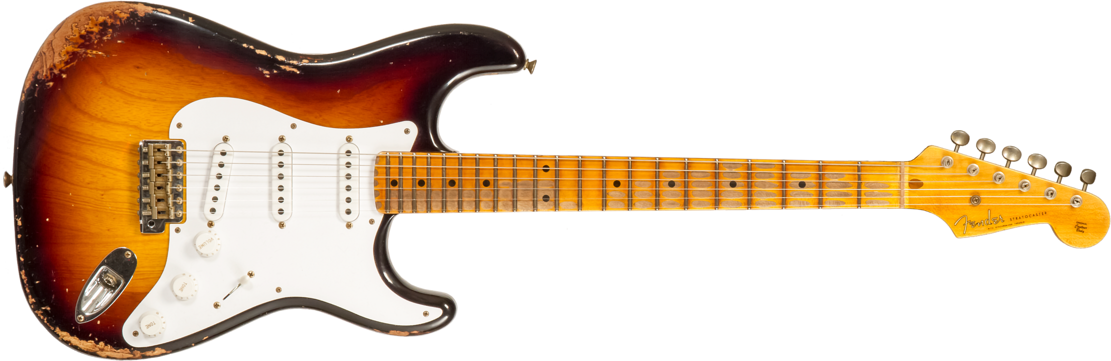 Fender Custom Shop Strat 1954 70th Anniv. 3s Trem Mn #xn4887 - Heavy Relic 2-color Sunburst - Guitarra eléctrica con forma de str. - Main picture