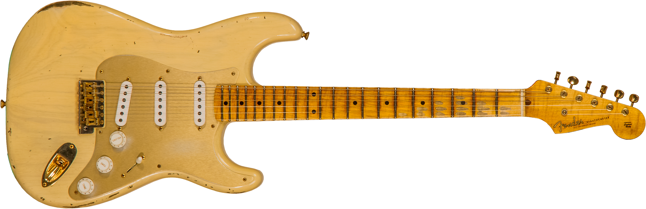 Fender Custom Shop Strat 1955 Bone Tone Usa 3s Trem Mn #cz554628 - Relic Honey Blonde W/ Gold Hardware - Guitarra eléctrica con forma de str. - Main p