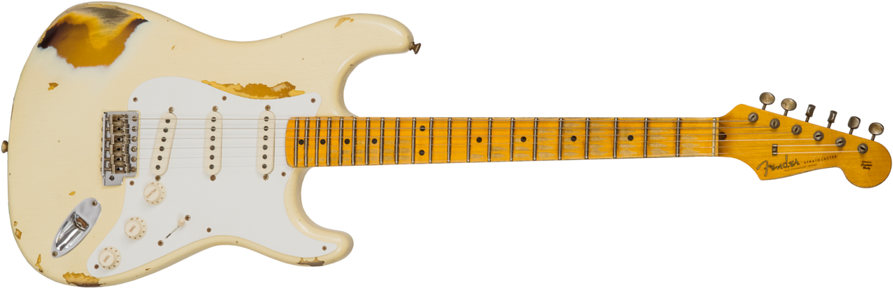 Fender Custom Shop Strat 1956 3s Trem Mn #cz550419 - Heavy Relic Vintage White Over Sunburst - Guitarra eléctrica con forma de tel - Main picture
