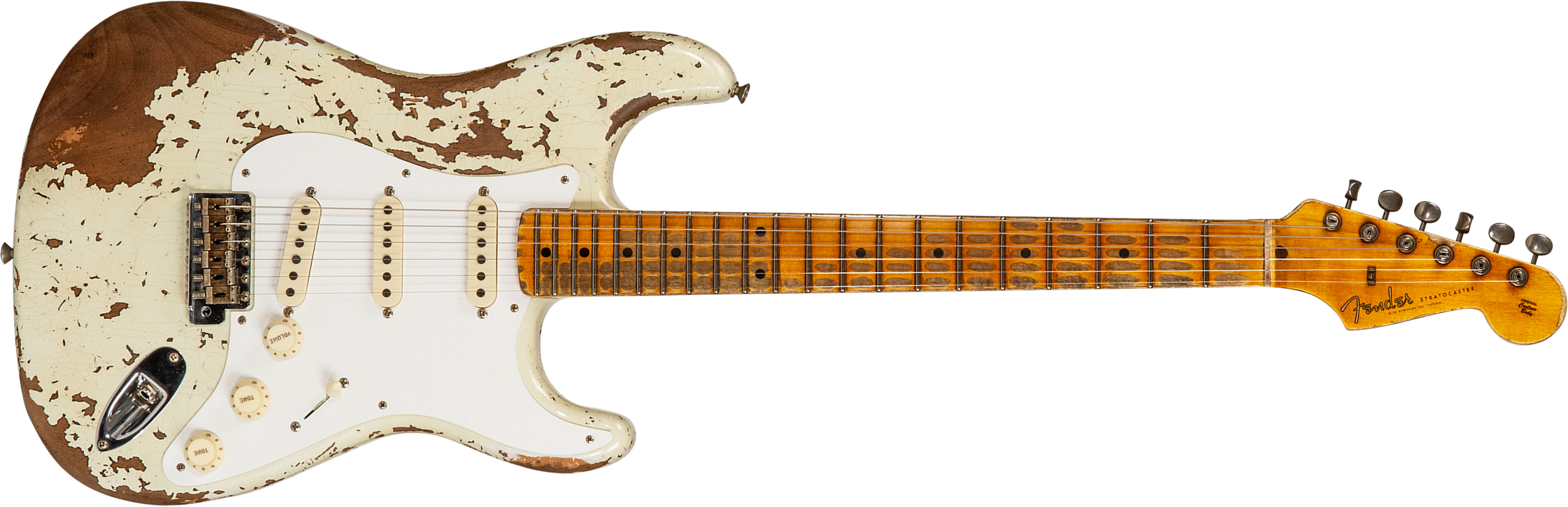 Fender Custom Shop Strat 1956 3s Trem Mn #cz568636 - Super Heavy Relic Aged India Ivory - Guitarra eléctrica con forma de str. - Main picture