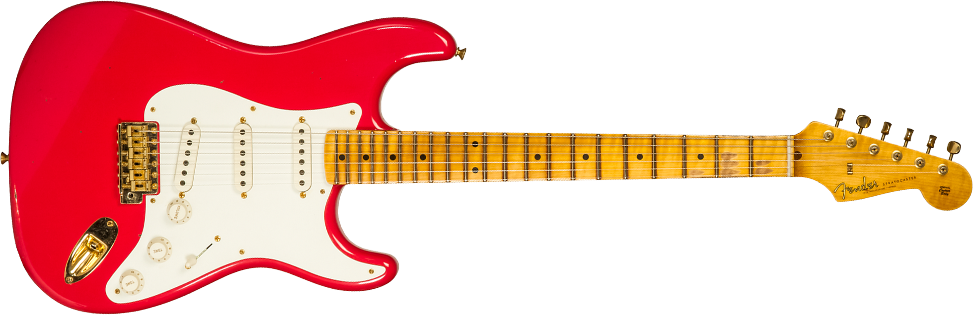 Fender Custom Shop Strat 1956 3s Trem Mn #r130433 - Journeyman Relic Fiesta Red - Guitarra eléctrica con forma de str. - Main picture