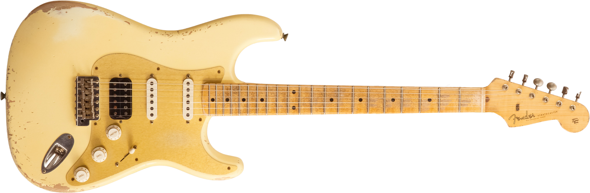 Fender Custom Shop Strat 1956 Hss Trem Mn #r143989 - Relic Vintage White - Guitarra eléctrica con forma de str. - Main picture