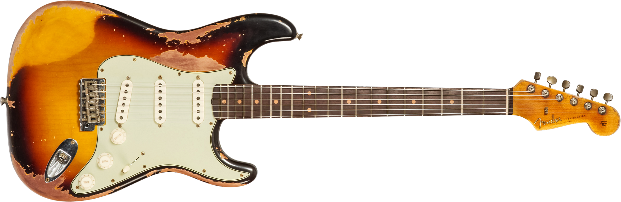 Fender Custom Shop Strat 1959 3s Trem #cz583182 - Super Heavy Relic Chocolate 3-color Sunburst - Guitarra eléctrica con forma de str. - Main picture