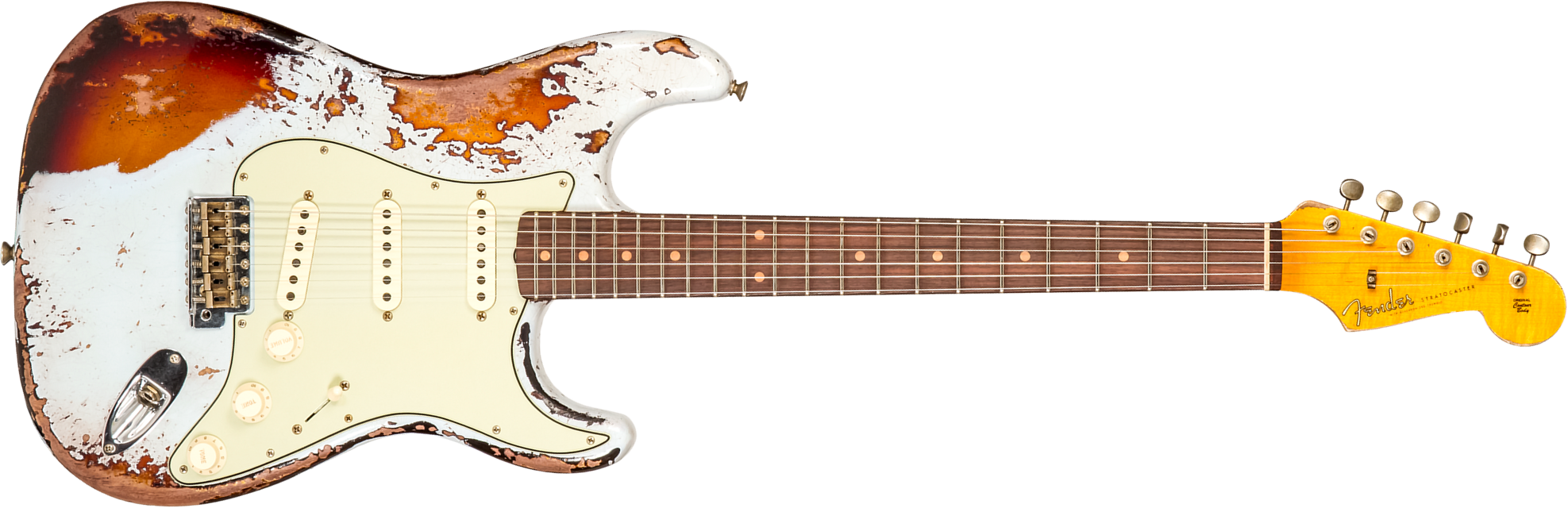 Fender Custom Shop Strat 1959 3s Trem Rw #cz576124 - Super Heavy Relic Sonic Blue O. Chocolate Sunburst - Guitarra eléctrica con forma de str. - Main 