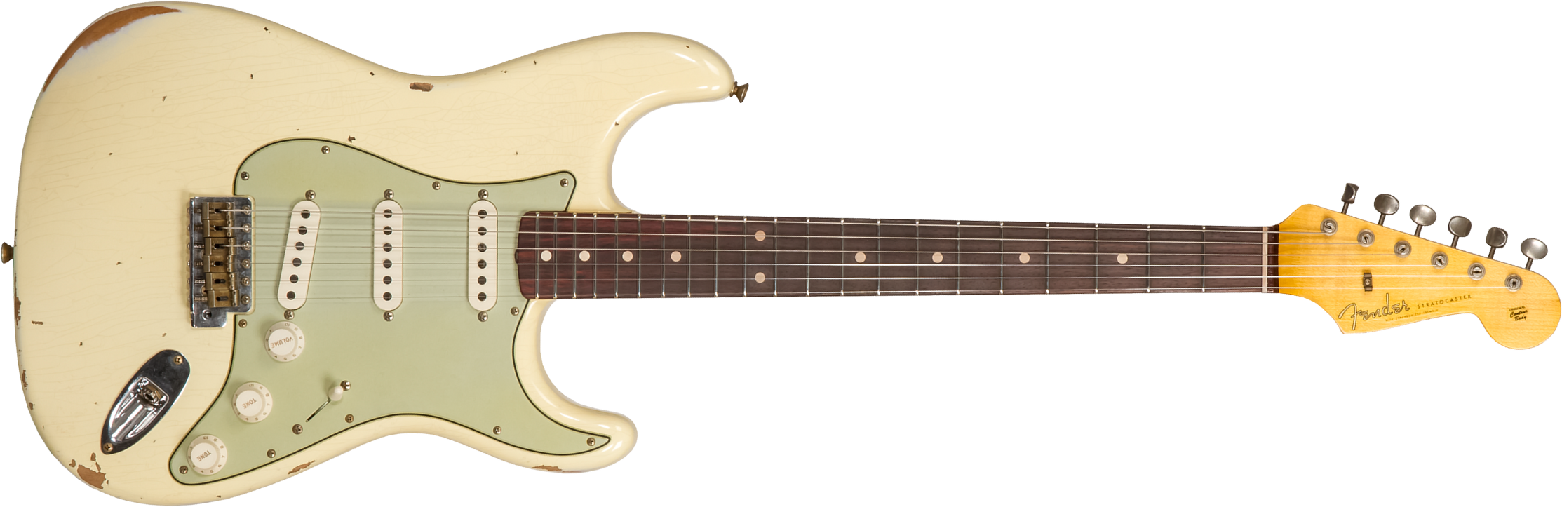 Fender Custom Shop Strat 1959 3s Trem Rw #r117393 - Relic Aged Vintage White - Guitarra eléctrica con forma de str. - Main picture