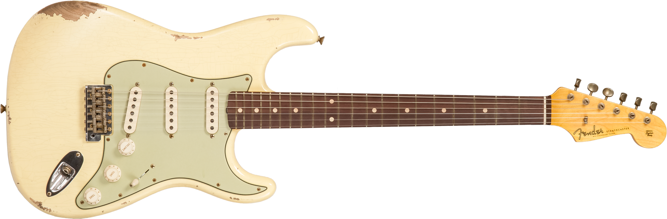 Fender Custom Shop Strat 1959 3s Trem Rw #r133800 - Relic Antique Vintage White - Guitarra eléctrica con forma de str. - Main picture