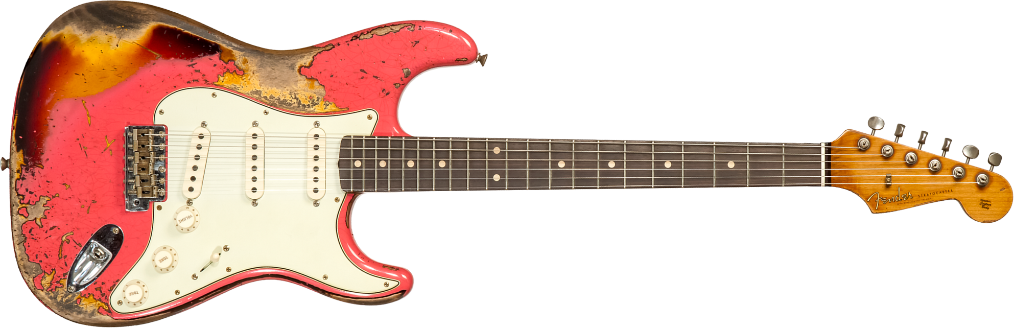 Fender Custom Shop Strat 1960/63 3s Trem Rw #cz566764 - Super Heavy Relic Fiesta Red Ov. 3-color Sunburst - Guitarra eléctrica con forma de str. - Mai