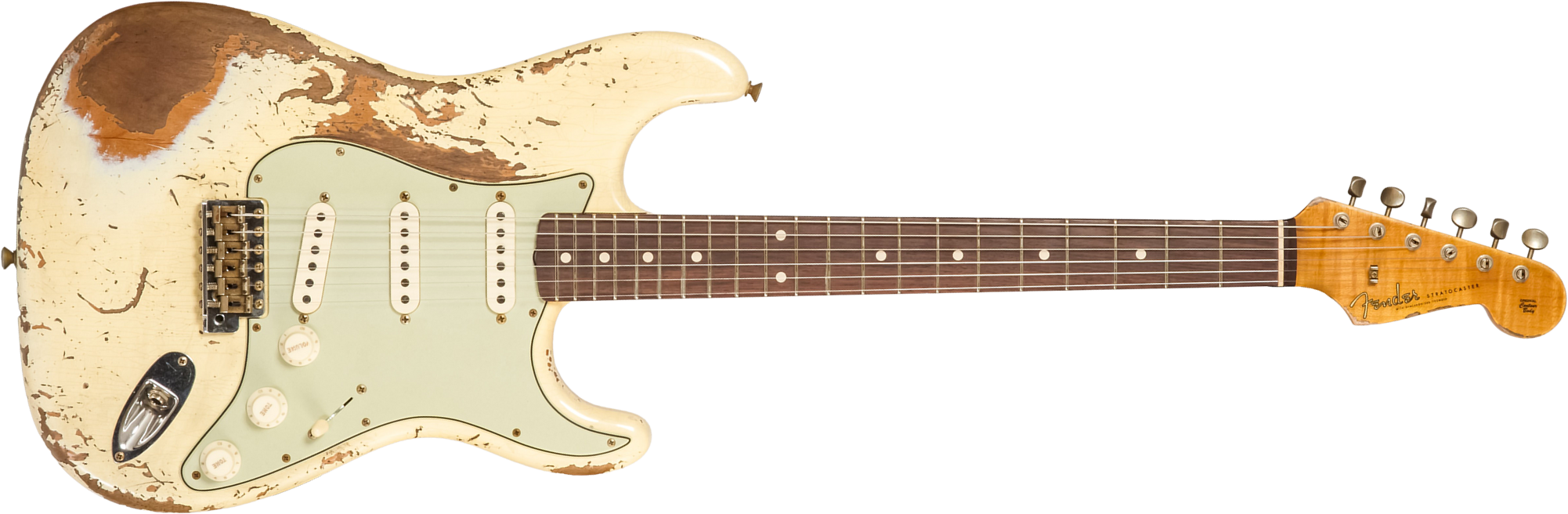 Fender Custom Shop Strat 1960 Dual Mag Ii Rw #cz563967 - Super Heavy Relic Vintage White - Guitarra eléctrica con forma de str. - Main picture