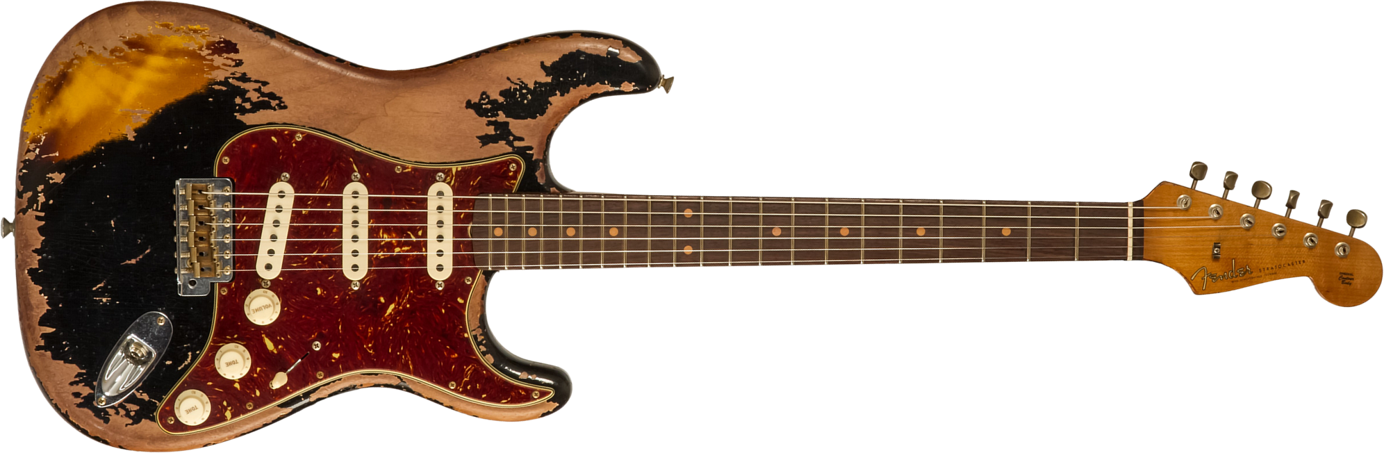 Fender Custom Shop Strat 1960 Roasted 3s Trem Rw #cz581210 - Super Heavy Relic Black O. 2-color Sunburst - Guitarra eléctrica con forma de str. - Main