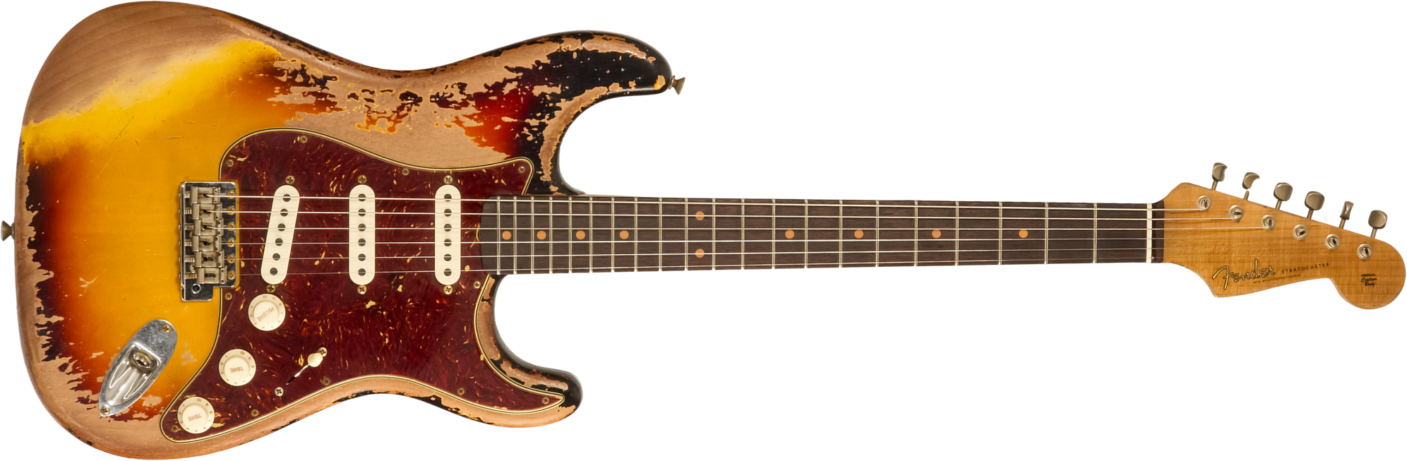 Fender Custom Shop Strat 1960 Roasted 3s Trem Rw #cz583123 - Super Heavy Relic 3-color Sunburst - Guitarra eléctrica con forma de str. - Main picture