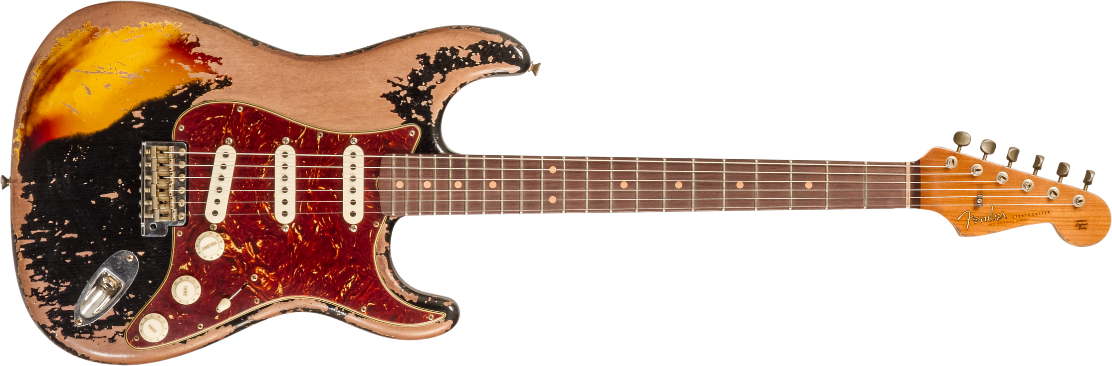 Fender Custom Shop Strat 1961 3s Trem #cz580688 - Super Heavy Relic Black O. 3-color Sunburst - Guitarra eléctrica con forma de str. - Main picture