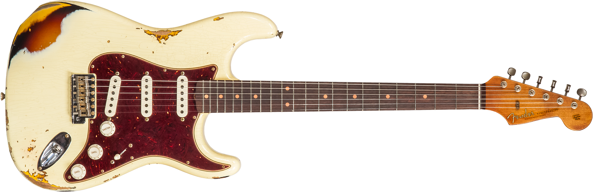 Fender Custom Shop Strat 1961 3s Trem Rw #cz563376 - Heavy Relic Vintage White/3-color Sunburst - Guitarra eléctrica con forma de str. - Main picture