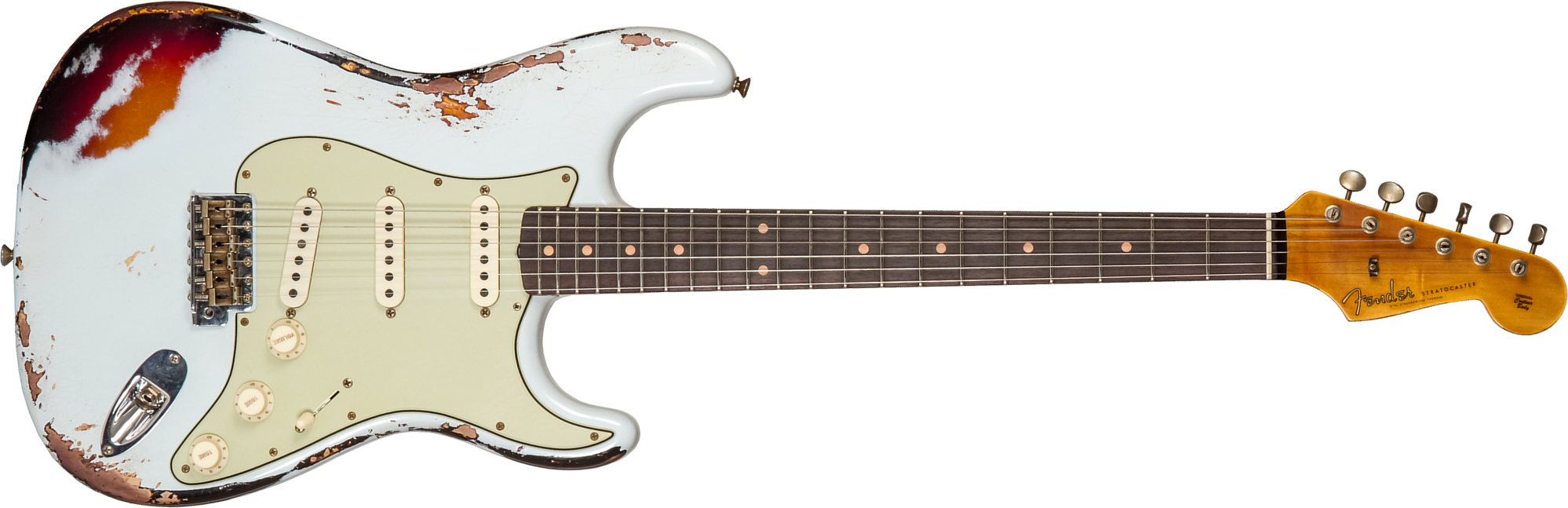 Fender Custom Shop Strat 1961 3s Trem Rw #cz573714 - Heavy Relic Aged Sonic Blue O. 3-color Sunburst - Guitarra eléctrica con forma de str. - Main pic