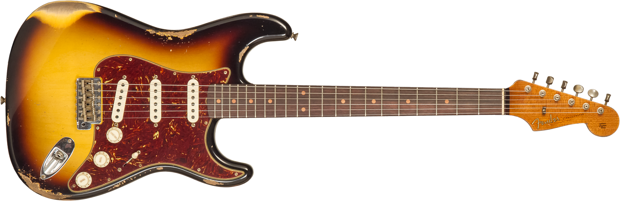 Fender Custom Shop Strat 1961 3s Trem Rw #cz575233 - Heavy Relic 3-color Sunburst - Guitarra eléctrica con forma de str. - Main picture