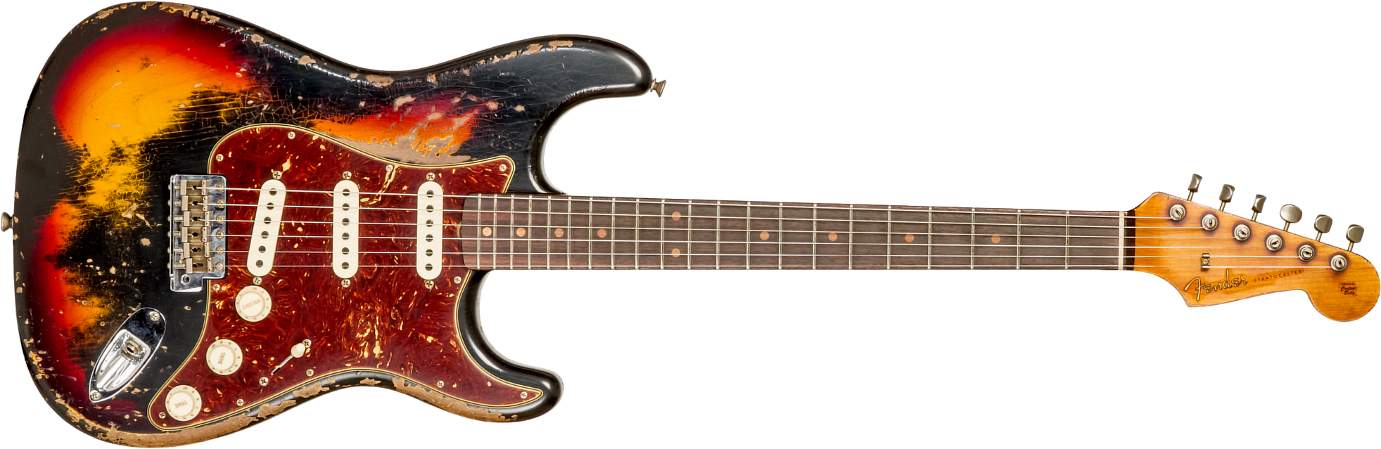 Fender Custom Shop Strat 1961 3s Trem Rw #cz576153 - Super Heavy Relic Black O. 3-color Sunburst - Guitarra eléctrica con forma de str. - Main picture