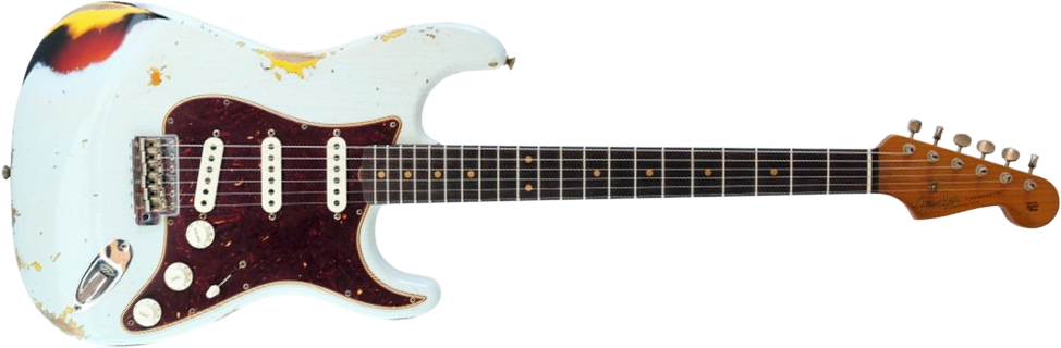 Fender Custom Shop Strat 1961 3s Trem Rw #cz580999 - Heavy Relic Sonic Blue O. 3-color Sunburst - Guitarra eléctrica con forma de str. - Main picture