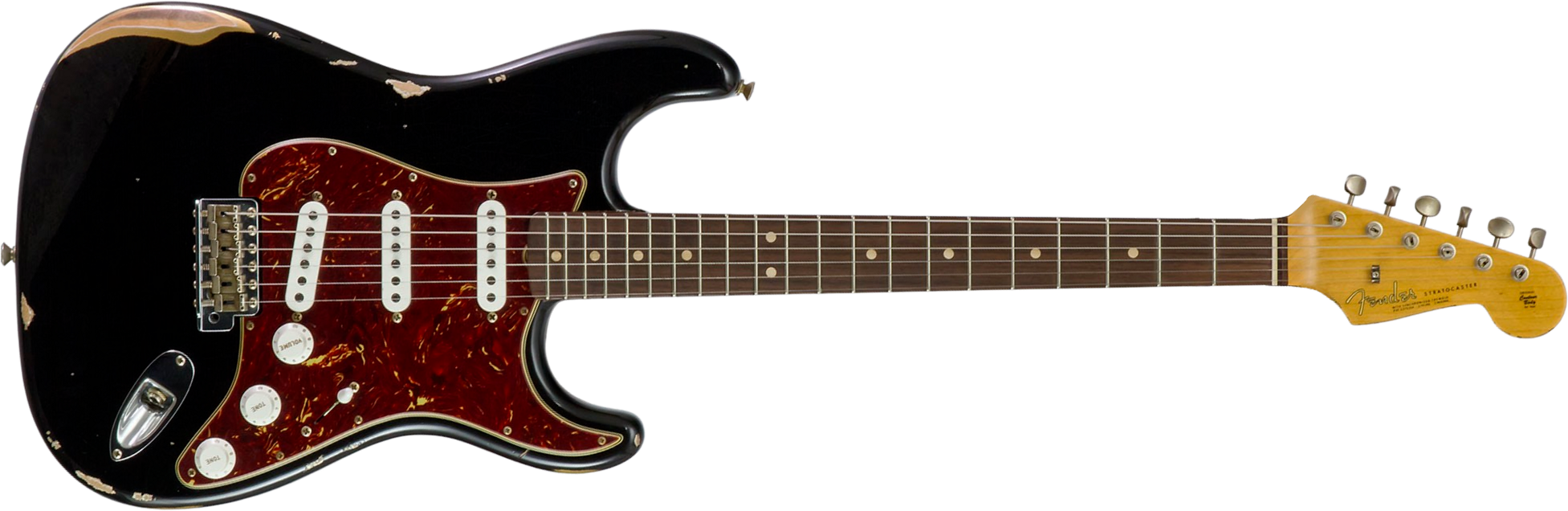 Fender Custom Shop Strat 1963 3s Trem Rw #r143861 - Relic Black O. Hle Gold - Guitarra eléctrica con forma de str. - Main picture