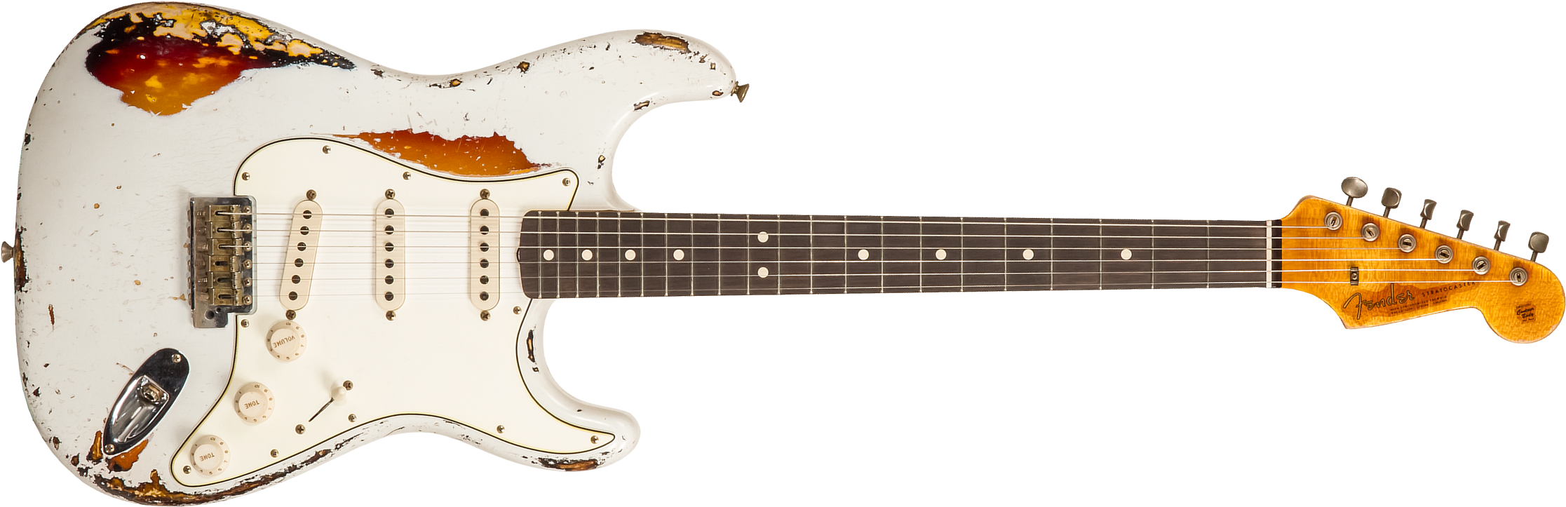 Fender Custom Shop Strat 1963 Masterbuilt K.mcmillin Bla #r117544 - Ultimate Relic Olympic White/3-color Sunburst - Guitarra eléctrica con forma de st