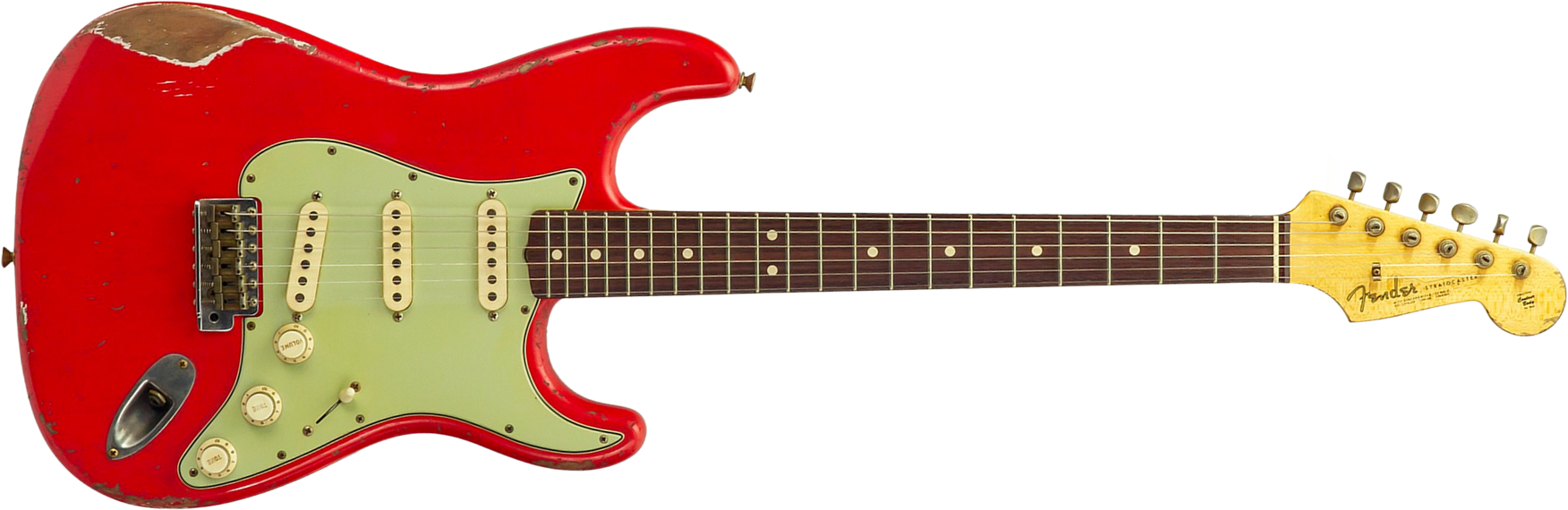 Fender Custom Shop Strat 1963 Mb A.macnutt 3s Trem Rw #r144111 - Relic Fiesta Red - Guitarra eléctrica con forma de str. - Main picture