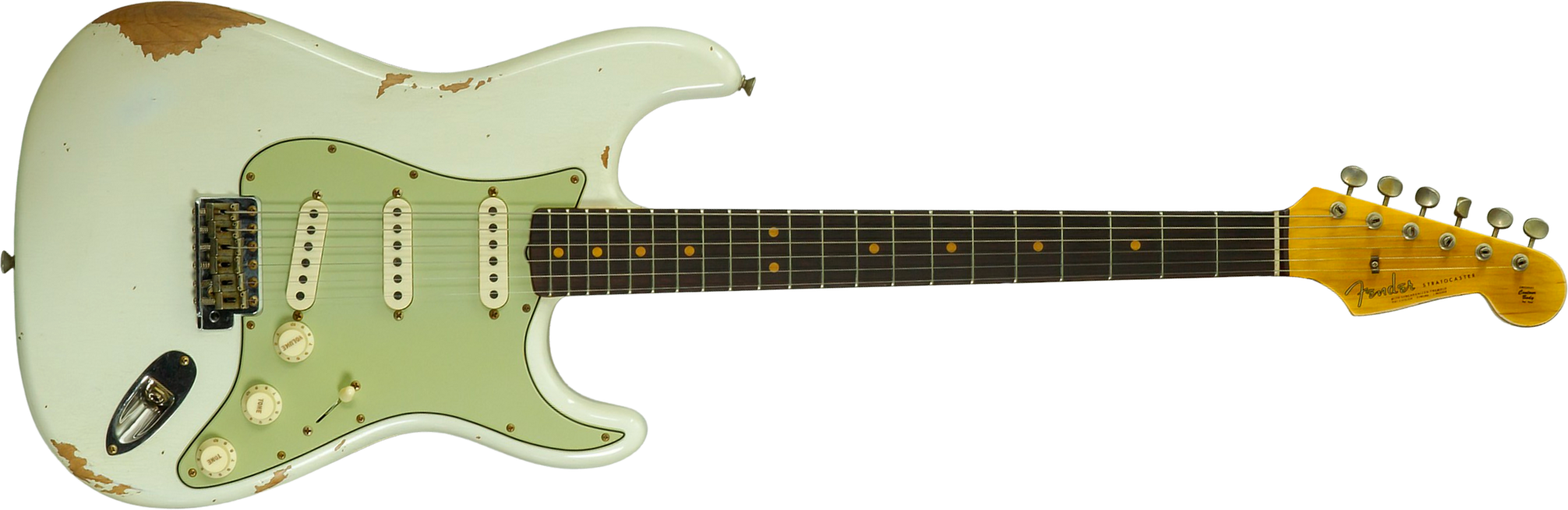 Fender Custom Shop Strat 1964 L-series 3s Trem Rw #l11710 - Heavy Relic Olympic White - Guitarra eléctrica con forma de str. - Main picture