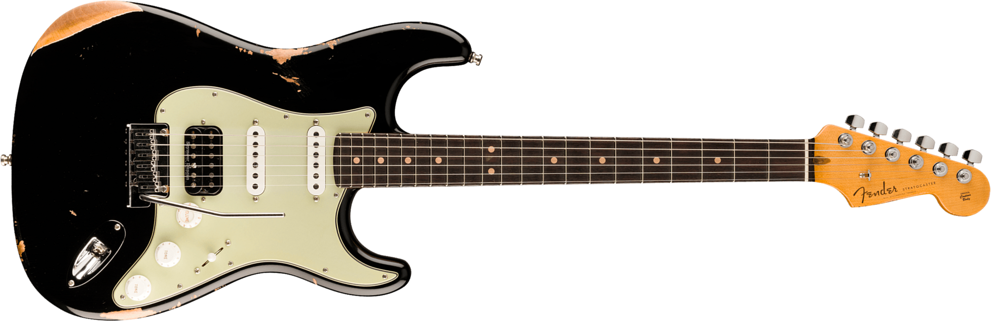 Fender Custom Shop Strat Deluxe Hb S1 Hss Trem Rw - Relic Black - Guitarra eléctrica con forma de str. - Main picture