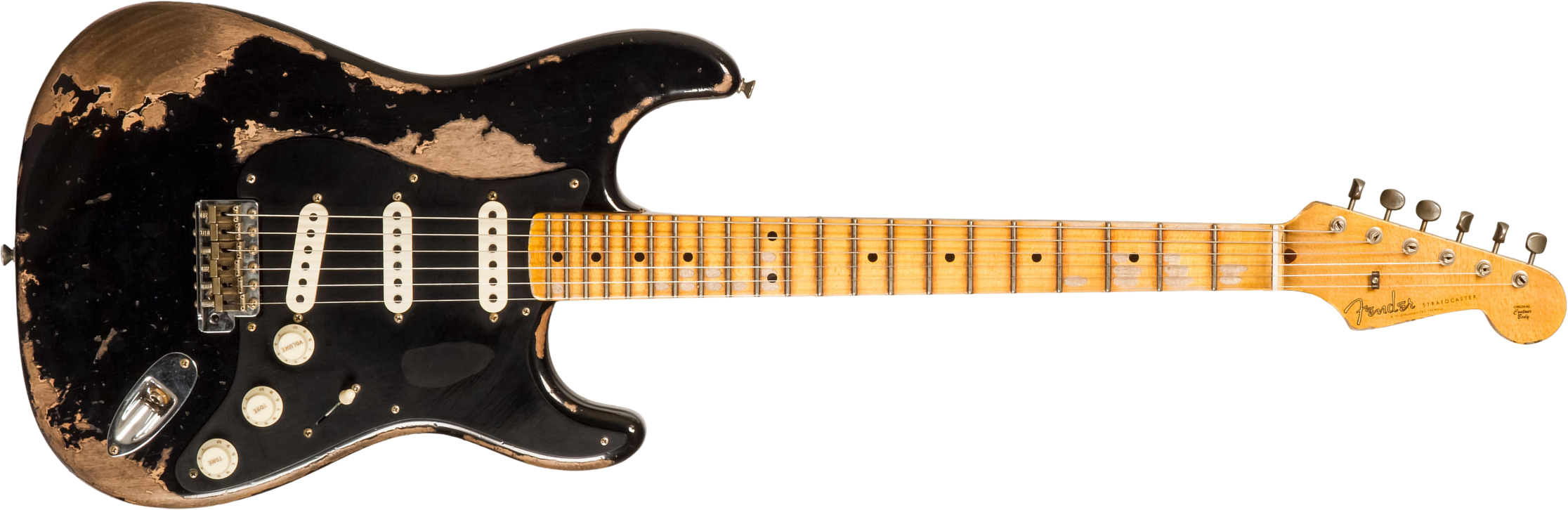 Fender Custom Shop Strat Poblano 3s Trem Mn #cz579424 - Super Heavy Relic Black - Guitarra eléctrica con forma de str. - Main picture