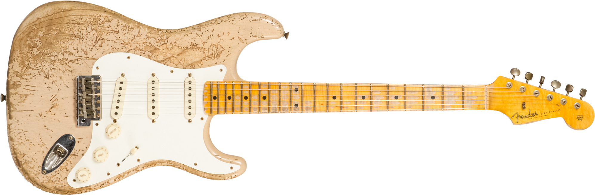 Fender Custom Shop Strat Red Hot 3s Trem #cz584115 - Super Heavy Relic White Blonde - Guitarra eléctrica con forma de str. - Main picture