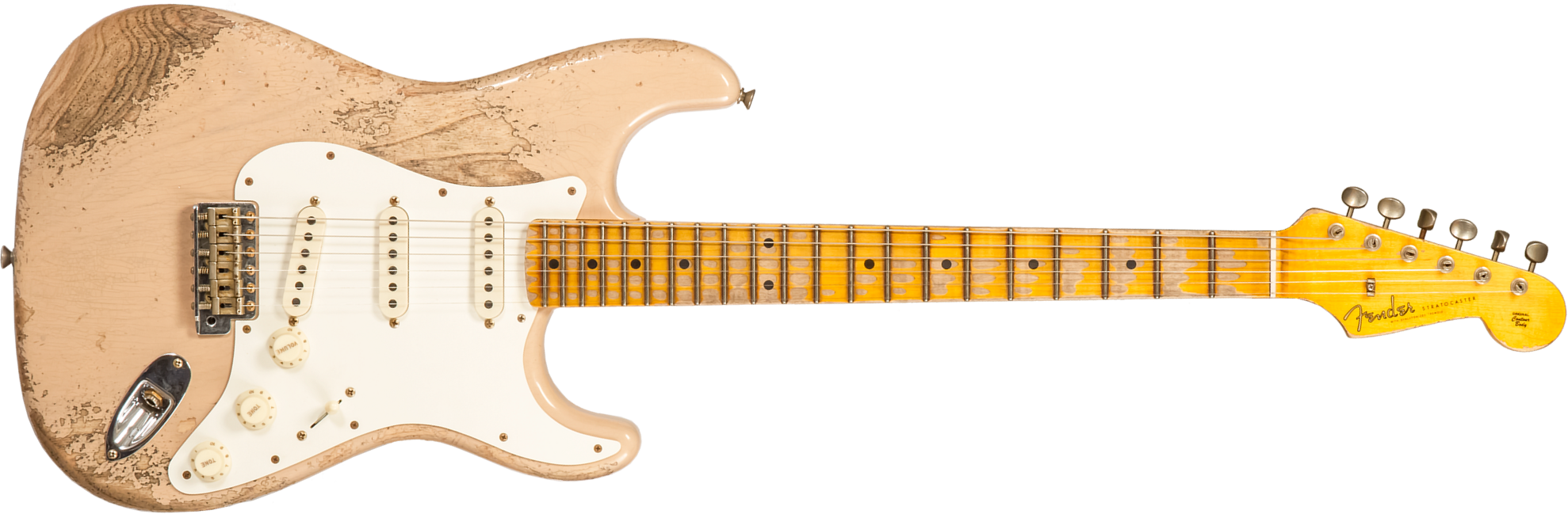 Fender Custom Shop Strat Red Hot 3s Trem Mn #cz579453 - Super Heavy Relic White Blonde - Guitarra eléctrica con forma de str. - Main picture