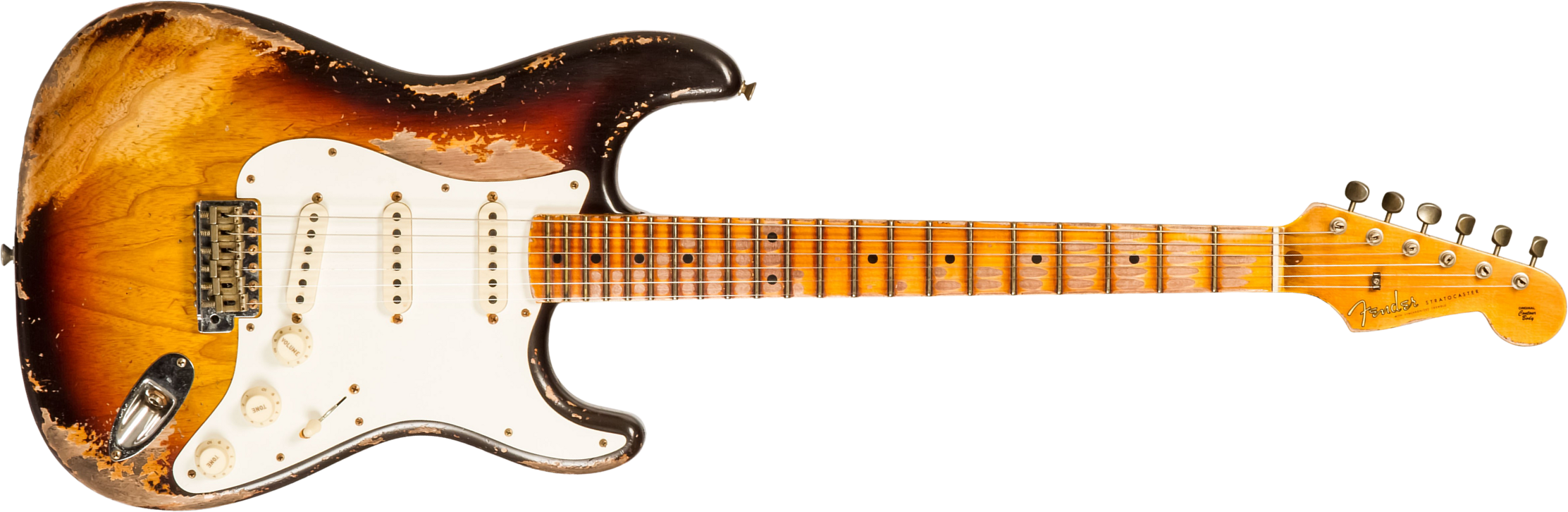 Fender Custom Shop Strat Red Hot 3s Trem Mn #cz580650 - Super Heavy Relic Chocolate 3-color Sunburst - Guitarra eléctrica con forma de str. - Main pic