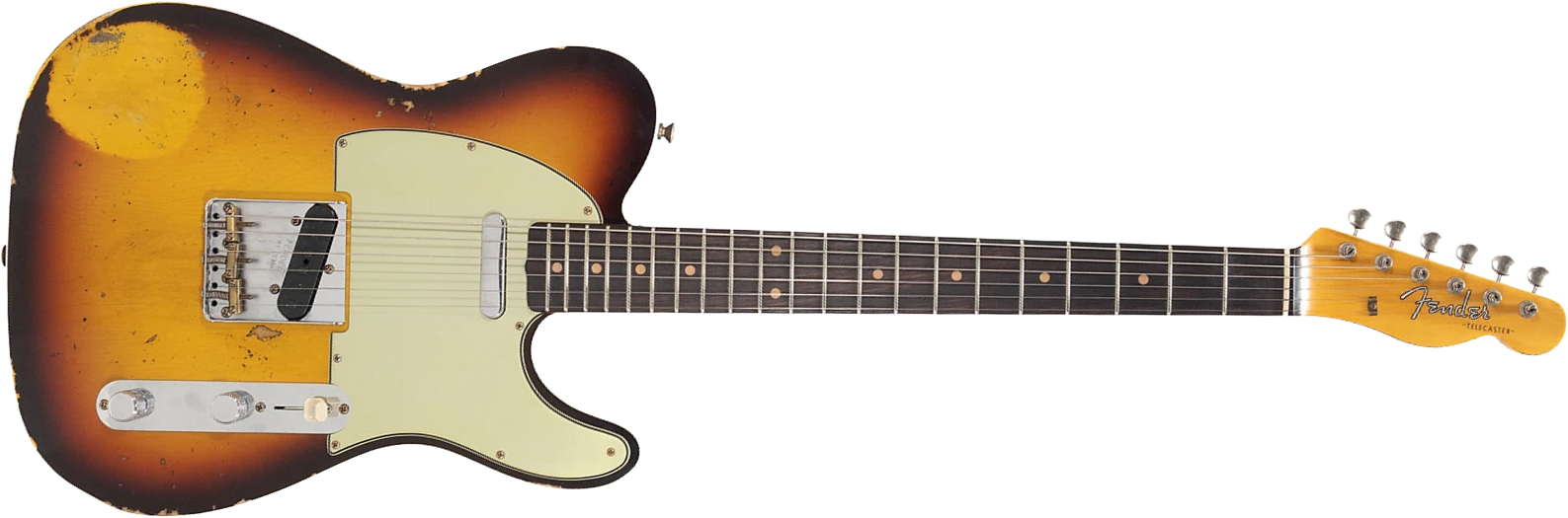 Fender Custom Shop Tele 1960 2s Ht Rw - Heavy Relic Chocolate 3-color Sunburst - Guitarra eléctrica con forma de tel - Main picture