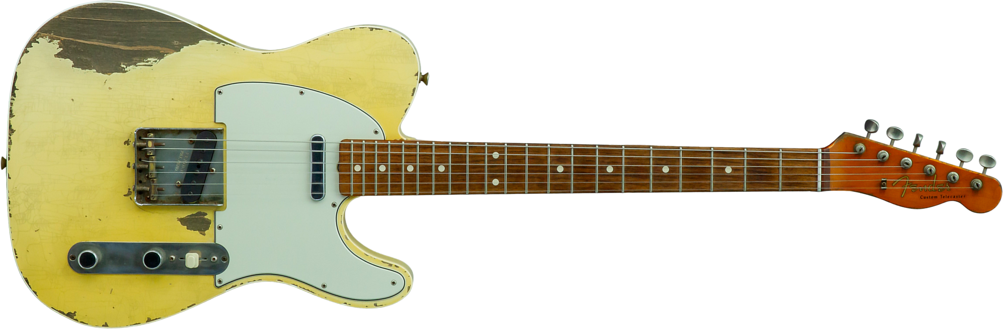 Fender Custom Shop Tele 1960 Custom Mb D.wilson 2s Ht Rw #cz547696 - Heavy Relic Aged Vintage White - Guitarra eléctrica con forma de tel - Main pictu