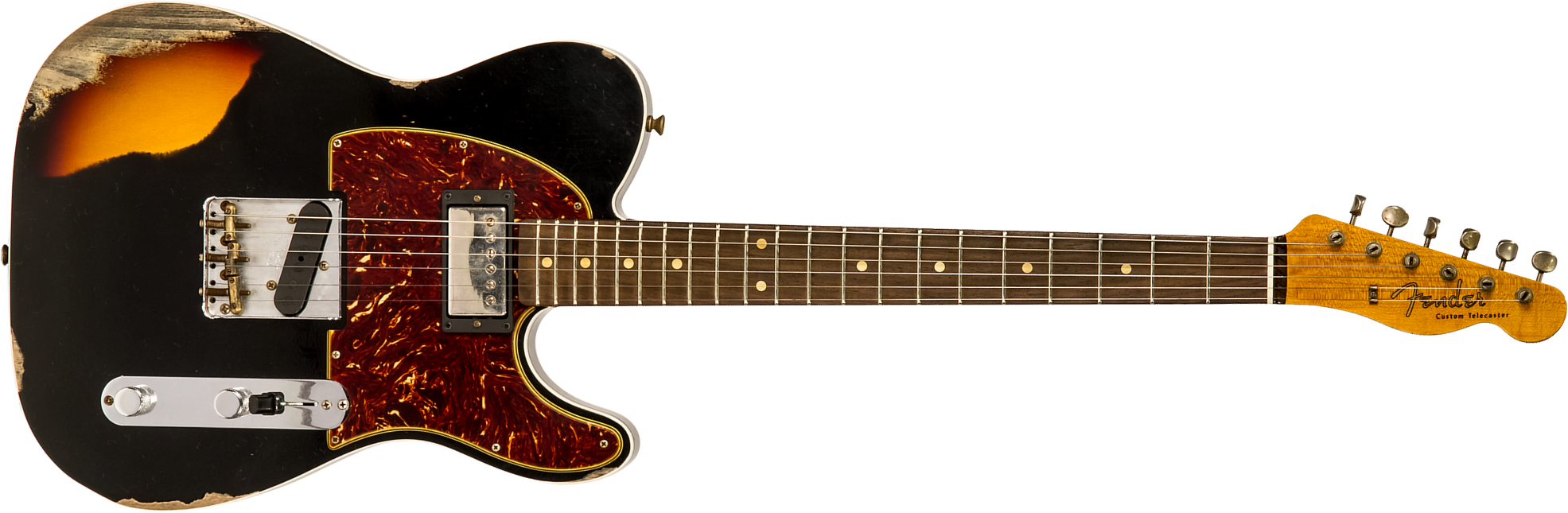 Fender Custom Shop Tele Custom 1960 Sh Ltd Hs Ht Rw #cz549784 - Heavy Relic Black Over 3-color Sunburst - Guitarra eléctrica con forma de tel - Main p