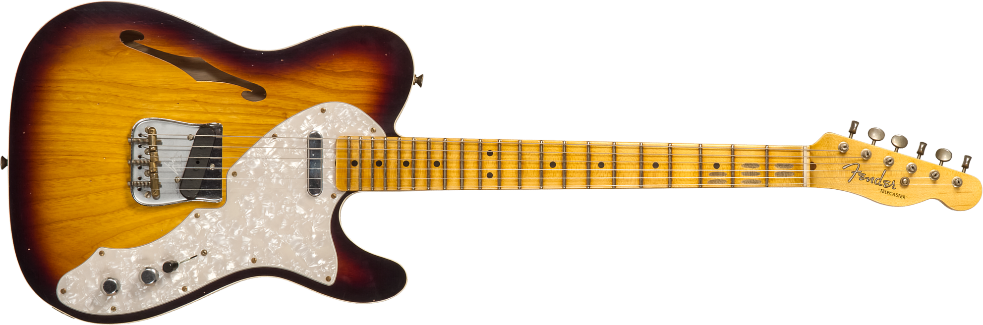 Fender Custom Shop Tele Thinline 50s Mn #cz574212 - Journeyman Relic Aged 2-color Sunburst - Guitarra eléctrica con forma de tel - Main picture
