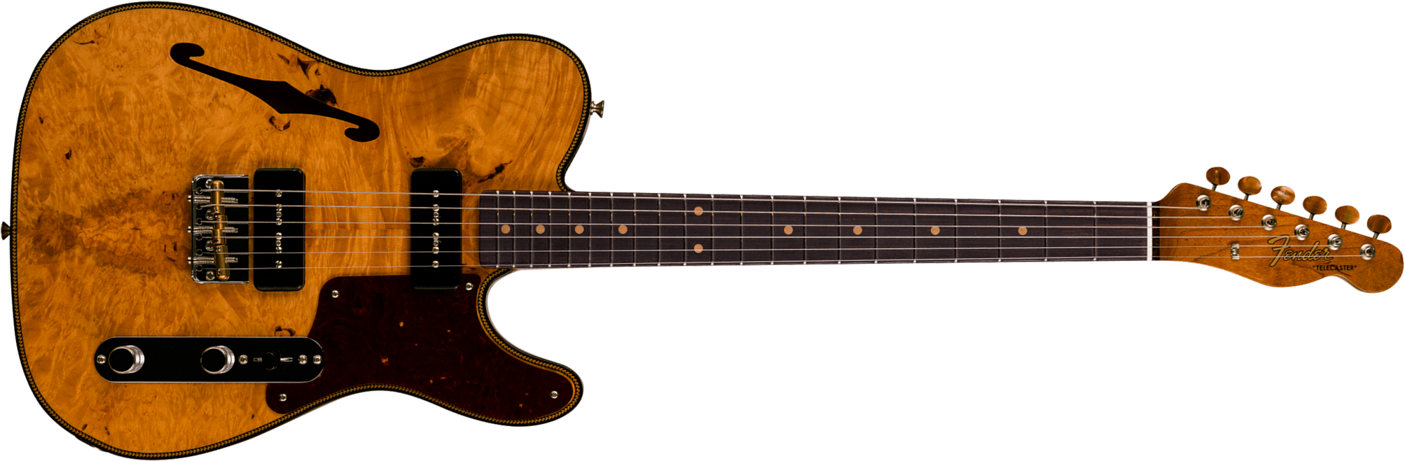 Fender Custom Shop Tele Thinline Dual P90 Maple Burl Artisan 2s Ht Rw - Nos Aged Natural - Guitarra eléctrica semi caja - Main picture