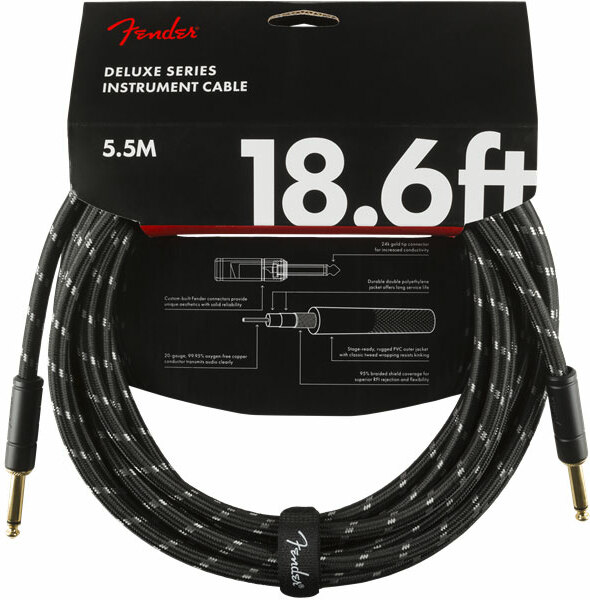 Fender Deluxe Instrument Cable Droit/droit 18.6ft Black Tweed - Cable - Main picture