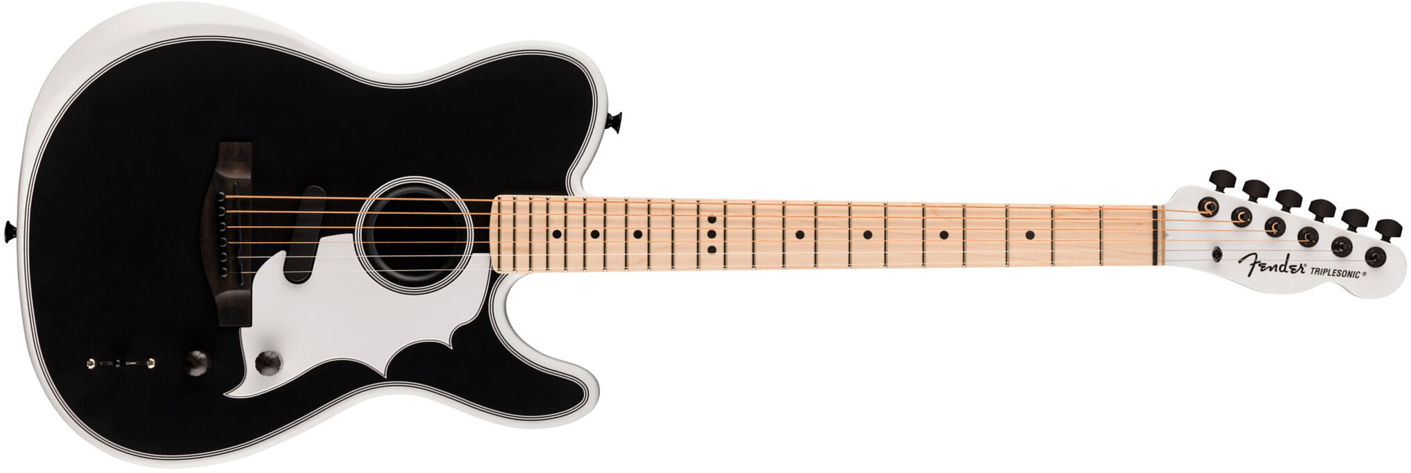 Fender Jack White Triplesonic Acoustasonic Tele Signature - Satin Arctic White With Black Top - Guitarra folk - Main picture