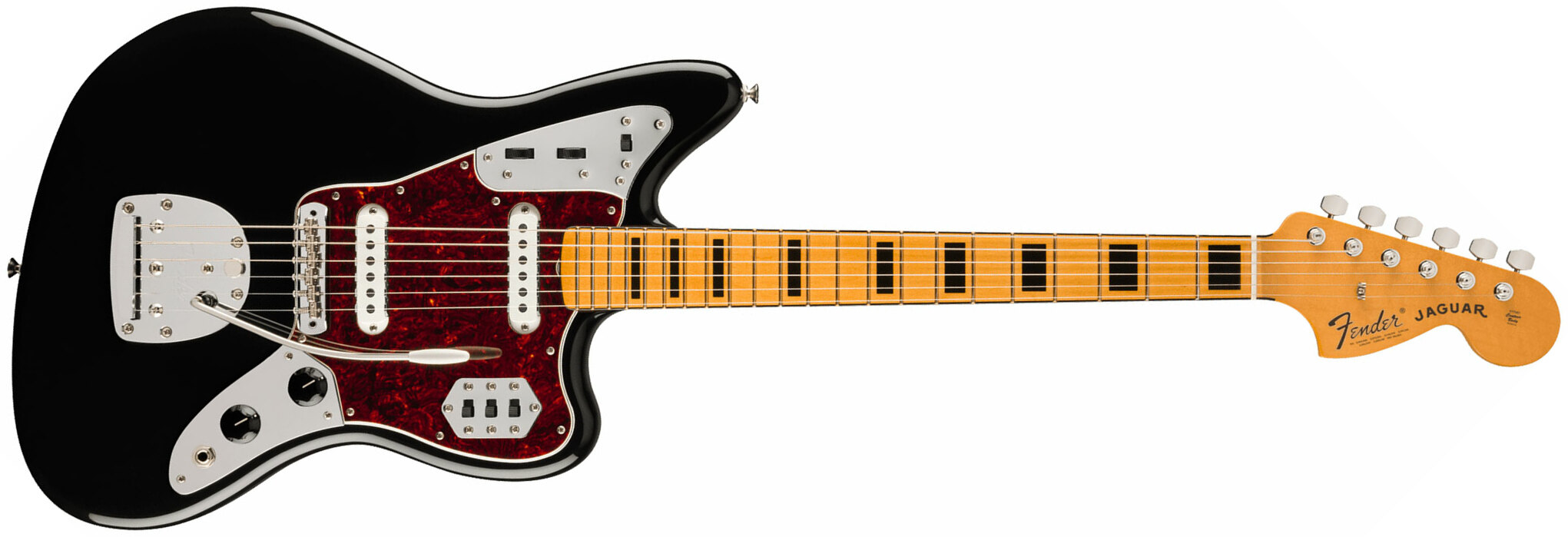 Fender Jaguar 70s Vintera 2 Mex 2s Trem Mn - Black - Guitarra electrica retro rock - Main picture