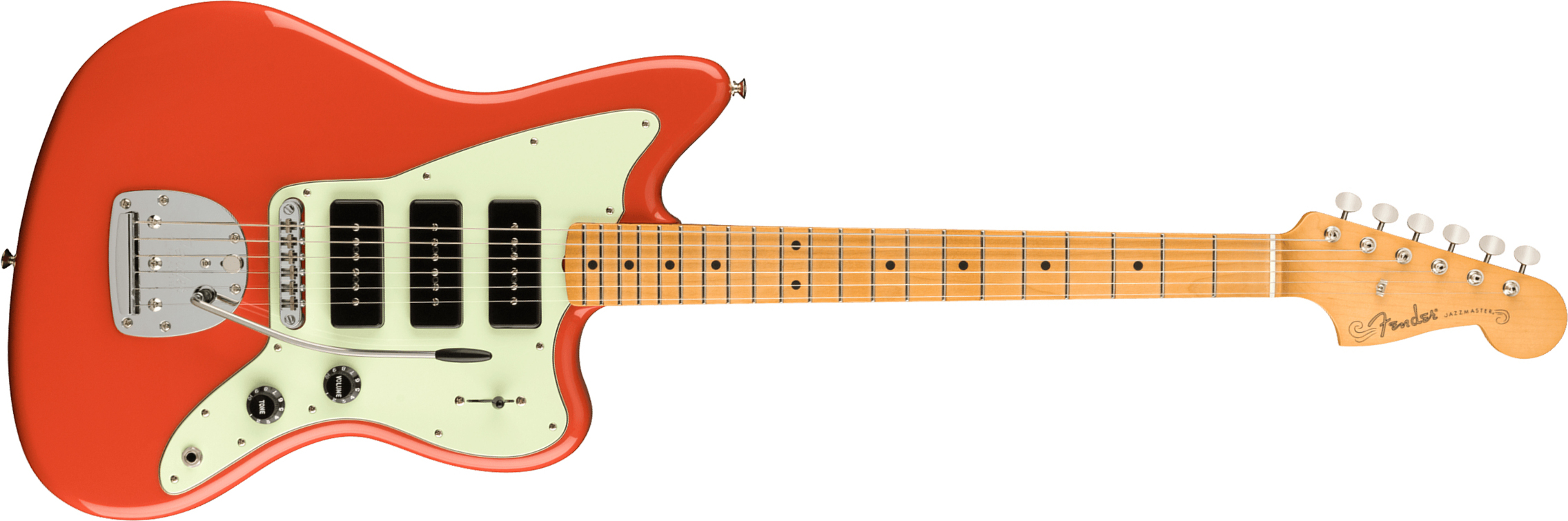 Fender Jazzmaster Noventa Mex Sss Mn +housse - Fiesta Red - Guitarra electrica retro rock - Main picture
