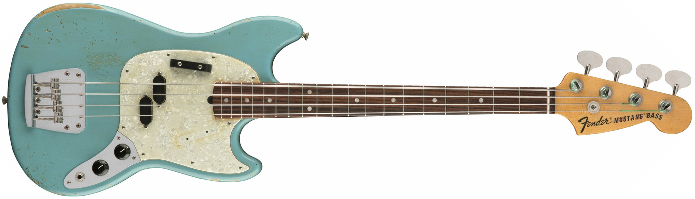 Fender Justin Meldal-johnsen Jmj Mustang Bass Road Worn Mex Rw - Faded Daphne Blue - Bajo eléctrico para niños - Main picture