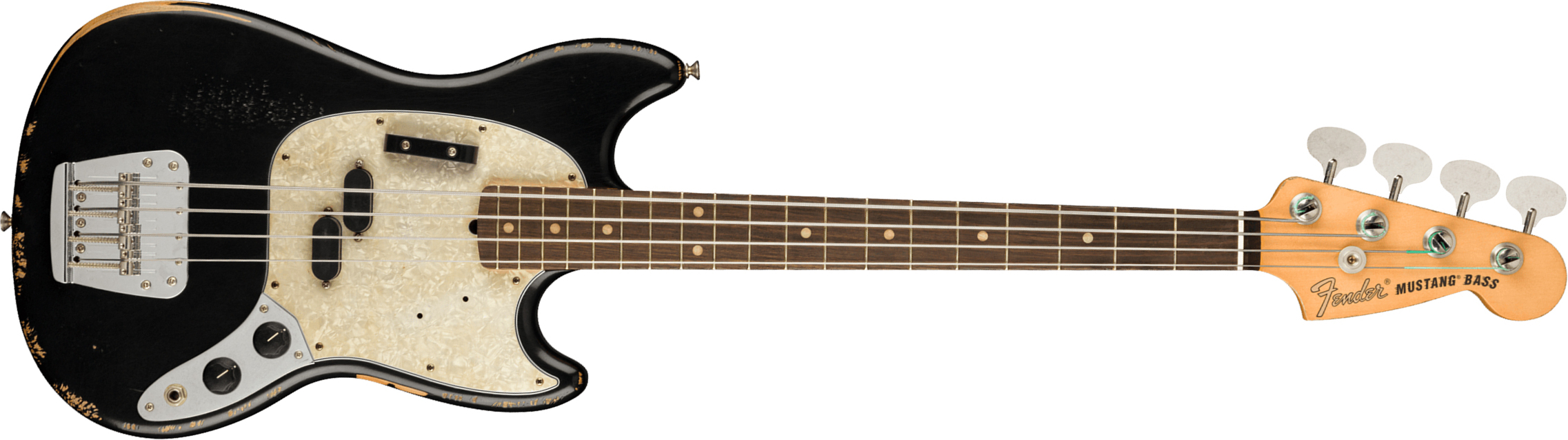 Fender Justin Meldal-johnsen Jmj Mustang Bass Road Worn Mex Rw - Black - Bajo eléctrico de cuerpo sólido - Main picture