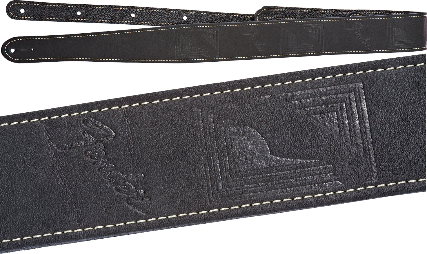 Fender Monogram Leather Strap Cuir Black - Correa - Main picture