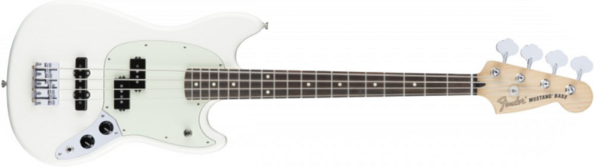 Fender Mustang Bass Pj Mex Pf - Olympic White - Bajo eléctrico para niños - Main picture