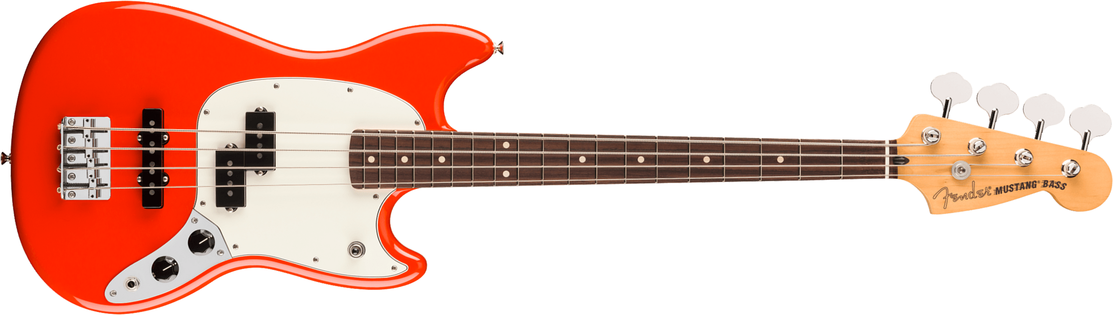 Fender Mustang Bass Pj Player Ii Mex Ss Rw - Coral Red - Bajo eléctrico de cuerpo sólido - Main picture