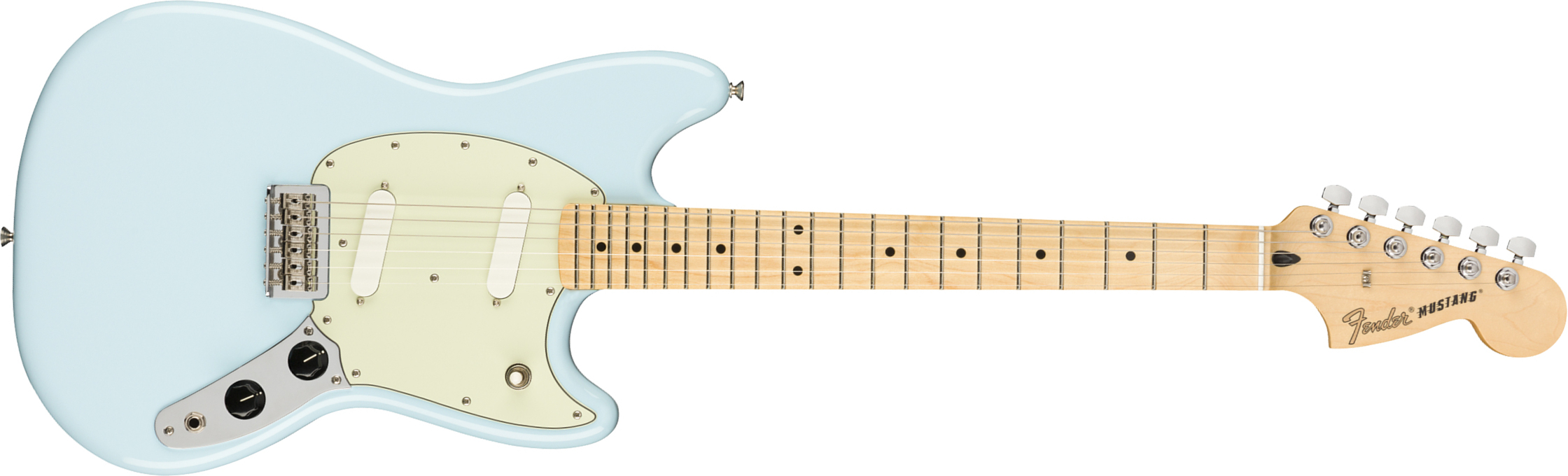 Fender Mustang Player Mex Ht Ss Mn - Surf Blue - Guitarra electrica retro rock - Main picture