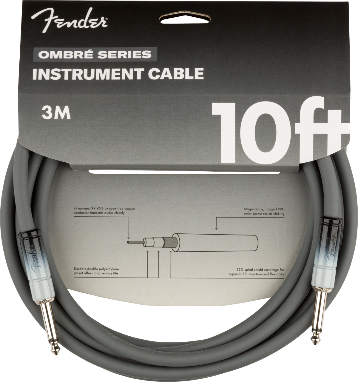 Fender Ombre Instrument Cable Droit Droit 10ft 3.05m Silver Smoke - Cable - Main picture
