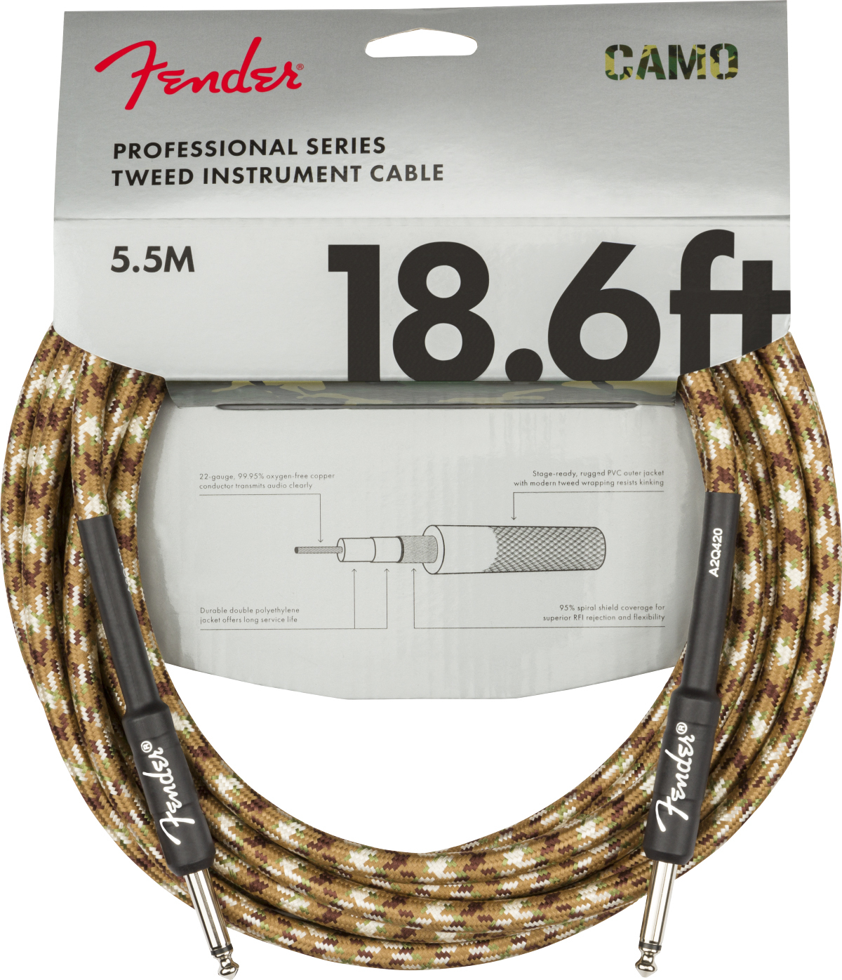 Fender Professional Series Instrument Cable Droit Droit 18.6ft 5.7m Desert Camo - Cable - Main picture