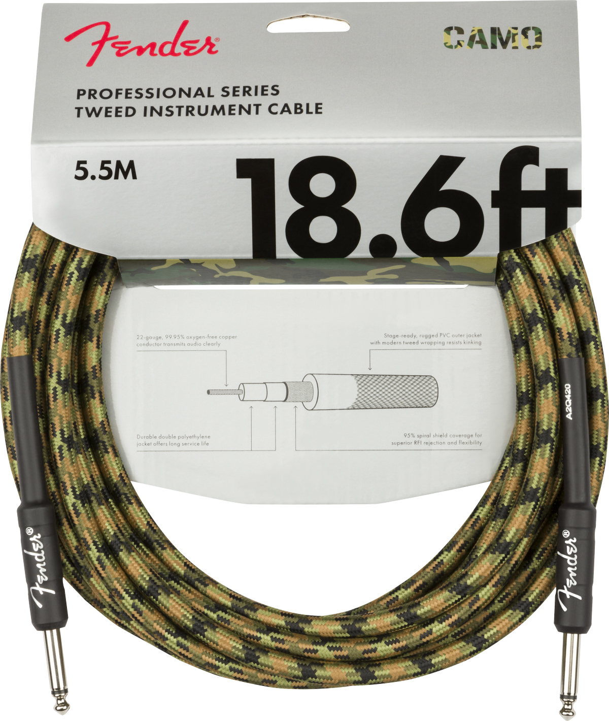 Fender Professional Series Instrument Cable Droit Droit 18.6ft 5.7m Woodland Camo - Cable - Main picture
