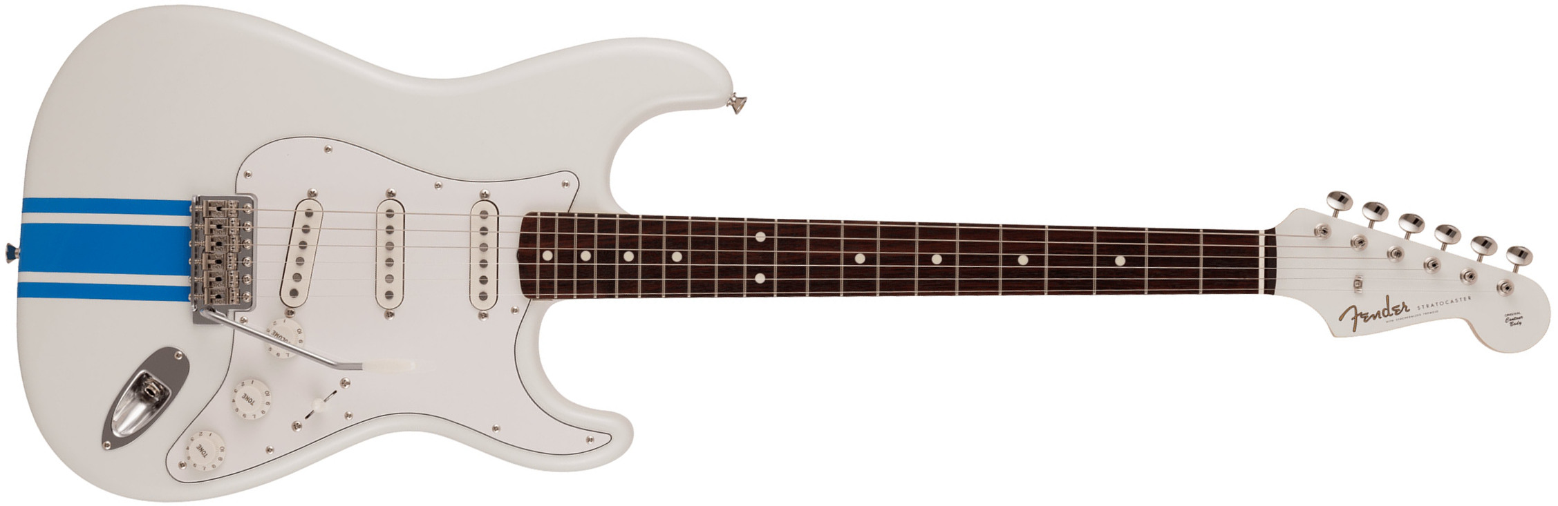 Fender Strat Traditional 60s Mij Jap 3s Trem Rw - Olympic White W/ Blue Competition Stripe - Guitarra eléctrica con forma de str. - Main picture
